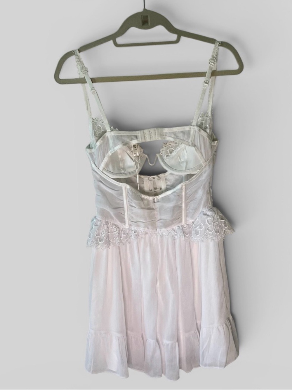 For Love & Lemons Farmhouse Lace Slip Mini Dress White Corset Bodice NWT Medium - Picture 11 of 14